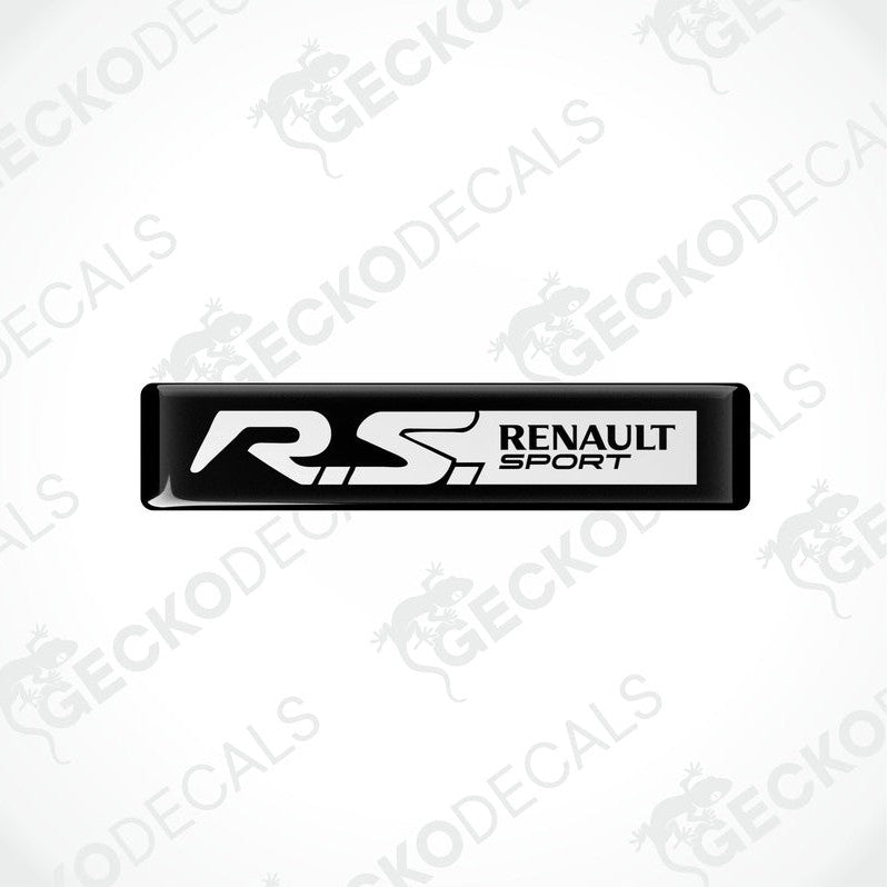 Black and white vinyl decals with 'RS Renault Sport' text on them, placed on a white background.