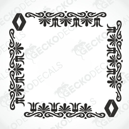 A die cut black decal with a floral pattern designed for use on a vehicle's side window.