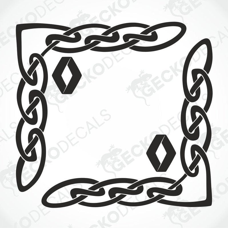 A pair of black side window decals with a geometric pattern, including the Renault logo.