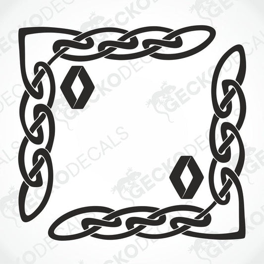 A pair of black side window decals with a geometric pattern, including the Renault logo.
