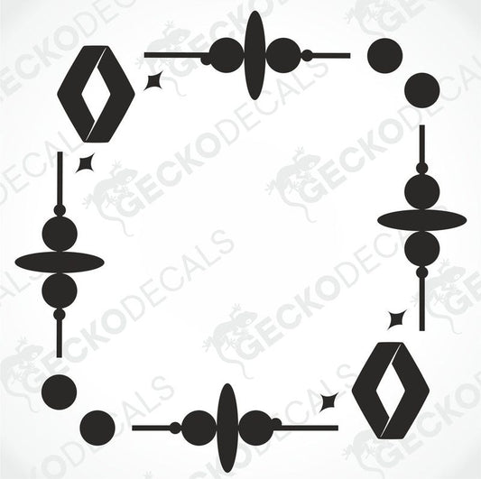 A set of black geometric shaped decals intended for use as vehicle side window decorations.