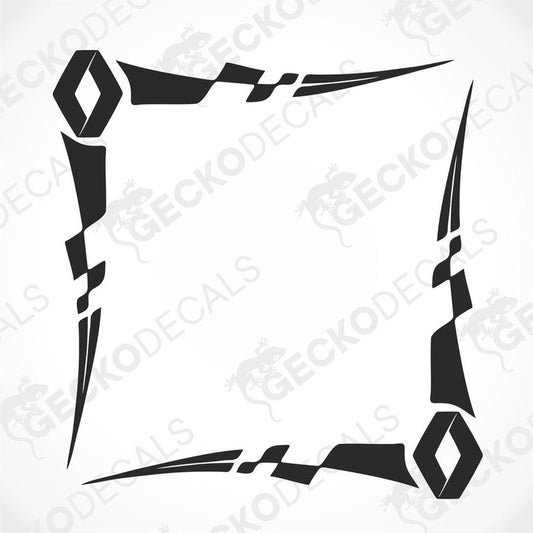A black geometric pattern decal designed for use on the side windows of a Renault truck.