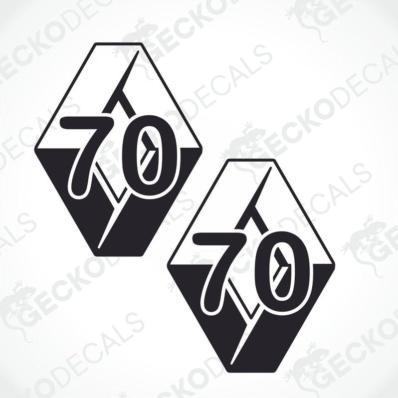 Two black and white decals with the number 70 and the RENAULT brand logo.