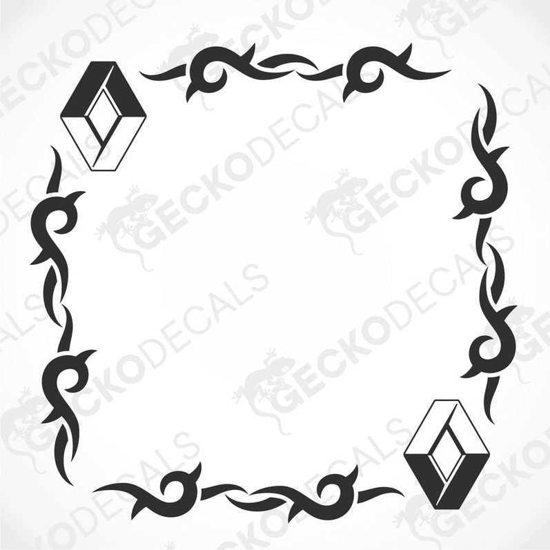 A die cut sticker with tribal side window decals design, intended for use on the exterior and interior of a vehicle, displayed on a white background.