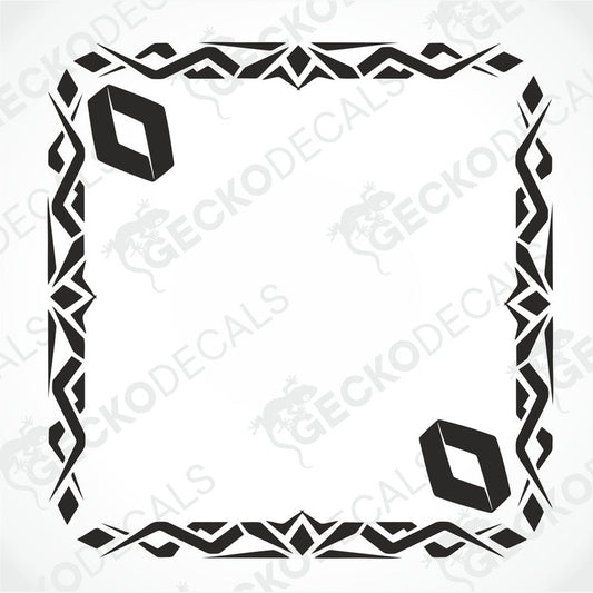 A black and white tribal pattern side window decal for a Renault truck