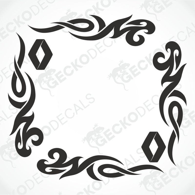 A set of two black tribal pattern side window decals for Renault vehicles.