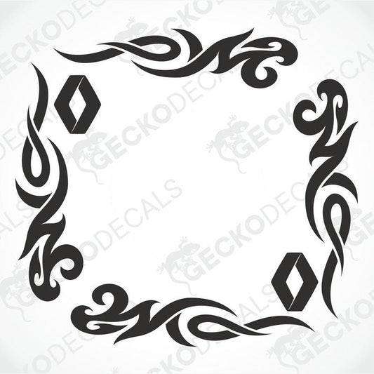 A set of two black tribal pattern side window decals for Renault vehicles.