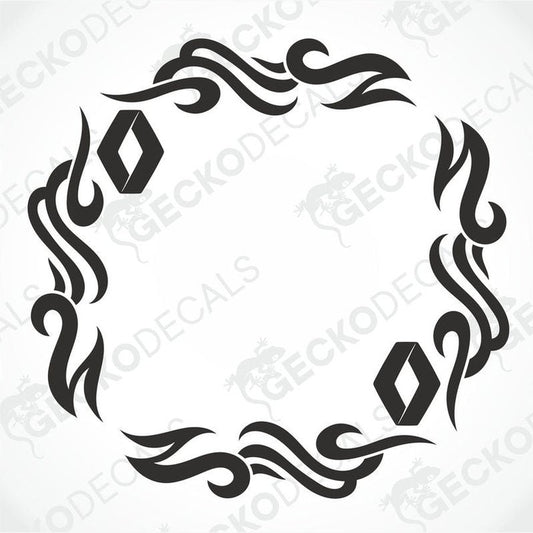 A black and white tribal pattern side window decal for a Renault vehicle.