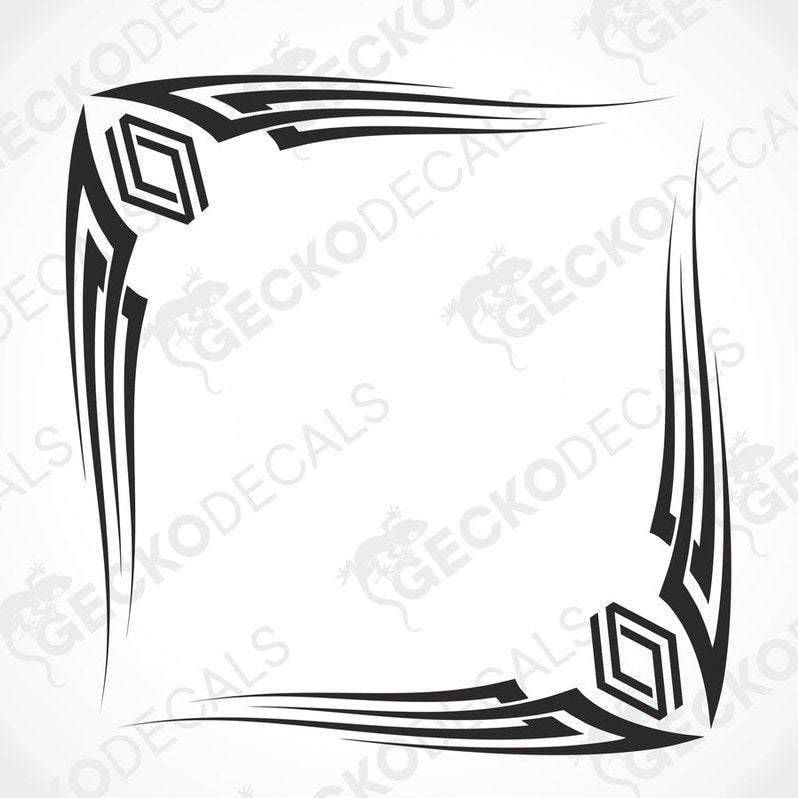 A black and white tribal pattern decal designed for side window placement on a vehicle.