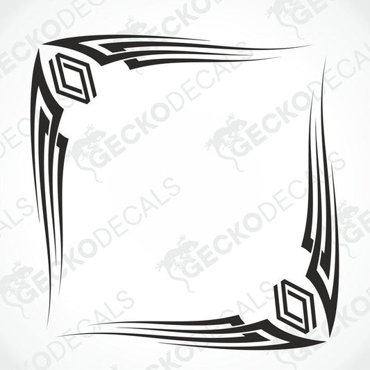 A black and white tribal pattern decal designed for side window placement on a vehicle.