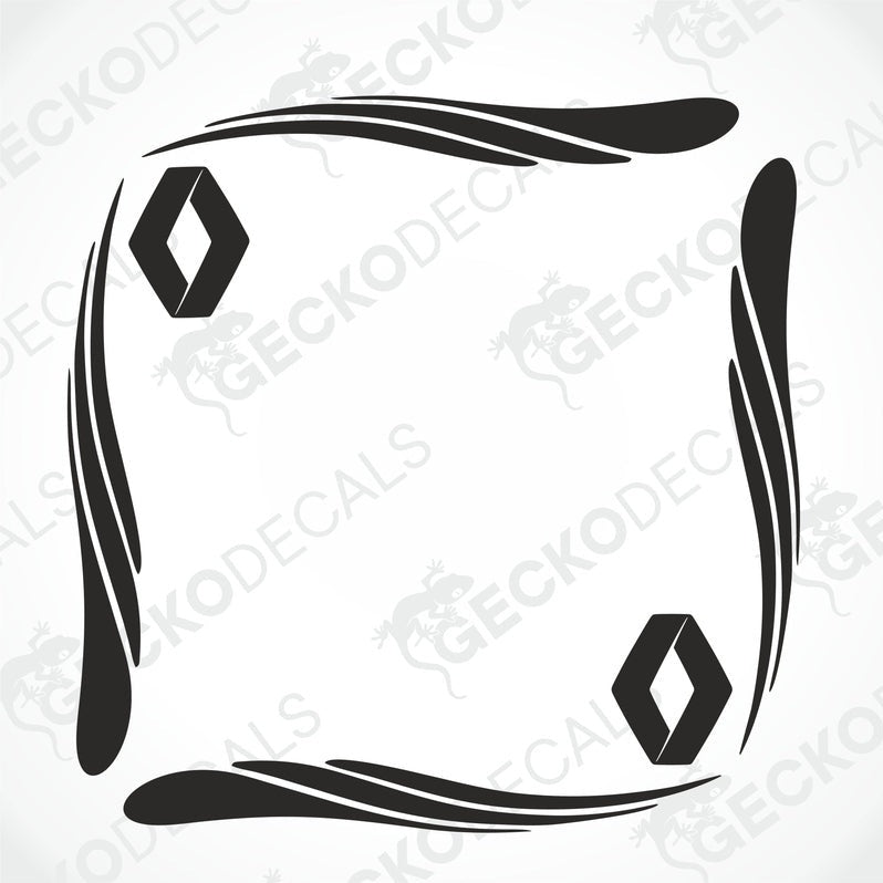 A set of two black tribal pattern side window decals for Renault vehicles, displayed on a white background.