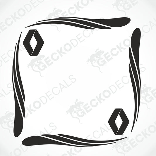 A set of two black tribal pattern side window decals for Renault vehicles, displayed on a white background.