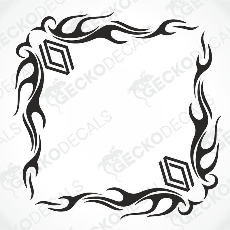 A black and white tribal pattern decal designed for vehicle side windows.