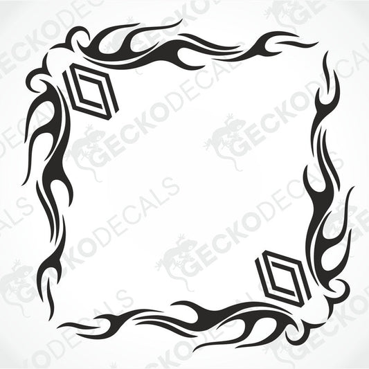 A black and white tribal pattern decal designed for vehicle side windows.