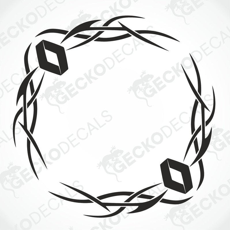 A black and white tribal pattern side window decal for a Renault vehicle.