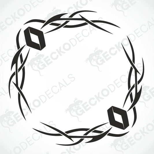 A black and white tribal pattern side window decal for a Renault vehicle.