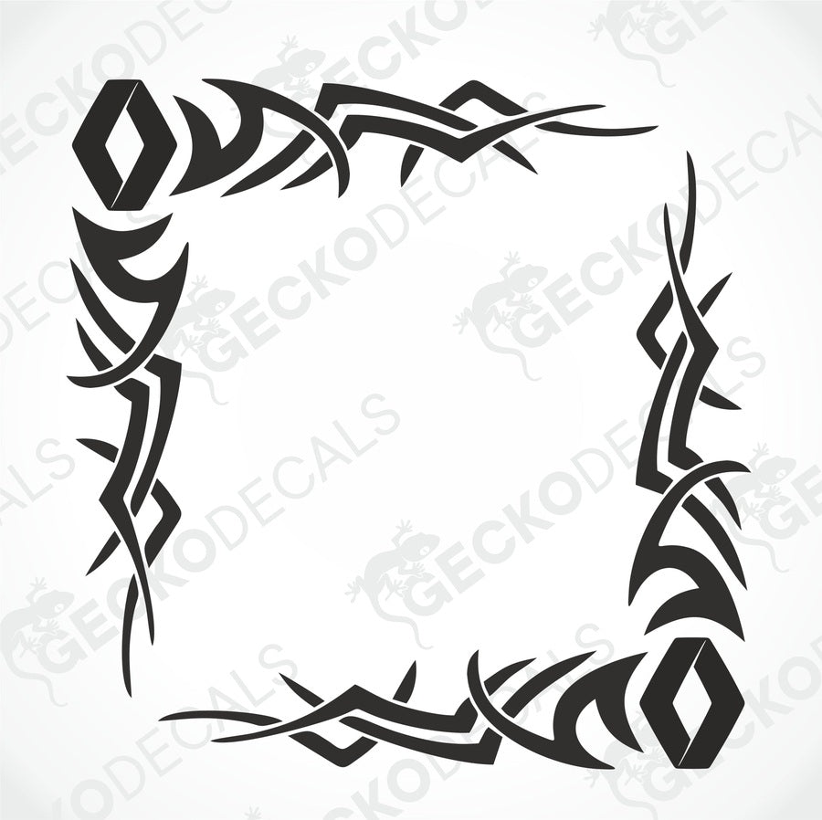 A die cut sticker with a tribal pattern designed for use as a side window decal. The image shows the decal on a white background.