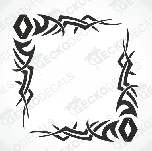 A die cut sticker with a tribal pattern designed for use as a side window decal. The image shows the decal on a white background.