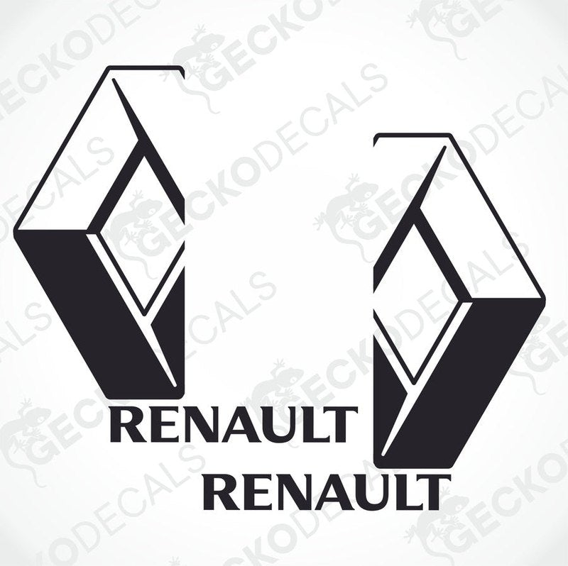 Two black decals for a Renault truck, one with the front left side design and the other with the front right side design, on a white background with the text 'RENAULT'.