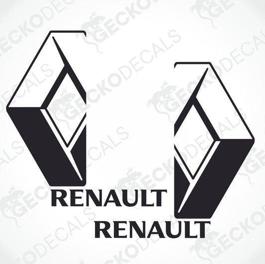 Two black decals for a Renault truck, one with the front left side design and the other with the front right side design, on a white background with the text 'RENAULT'.