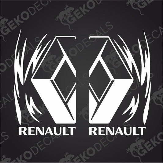 A pair of white Renault truck stickers with a geometric design, intended for use on the exterior of a vehicle.