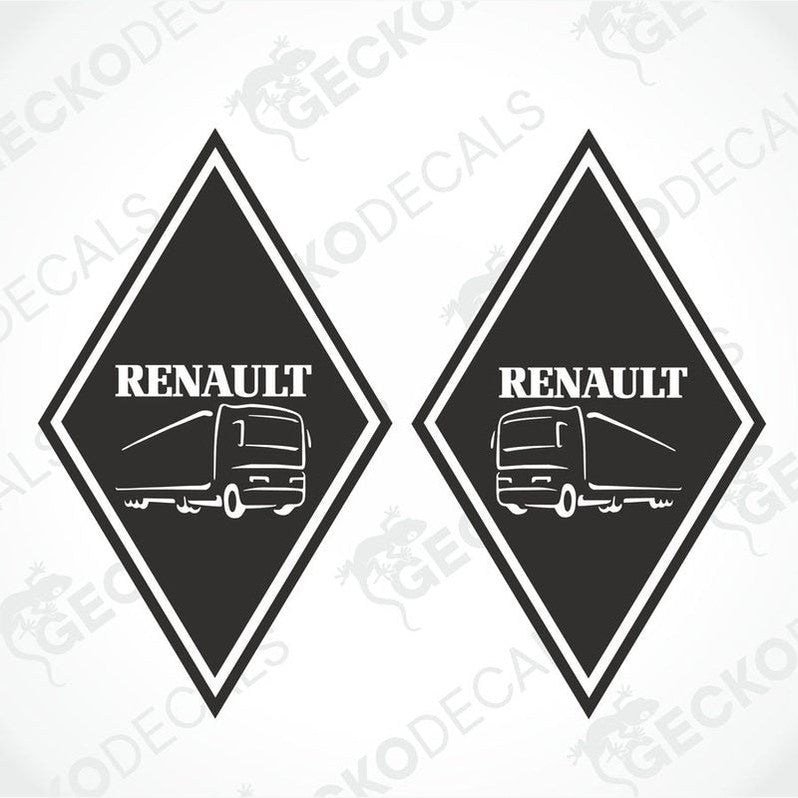 Two black diamond-shaped decals with the word 'RENAULT' and an illustration of a truck on the front.