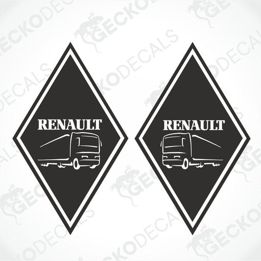Two black diamond-shaped decals with the word 'RENAULT' and an illustration of a truck on the front.