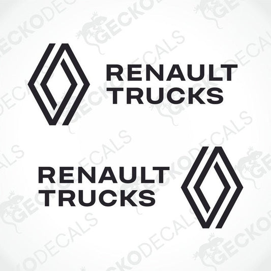 Two black decals for Renault trucks, one with the logo on the left side and the other with the logo on the right side, both featuring a white diamond design.