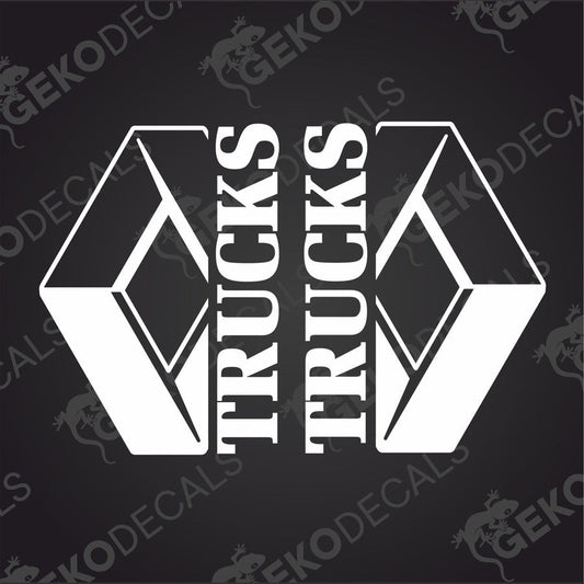 A set of two white decals with the text 'RENAULT TRUCKS' in a geometric shape.