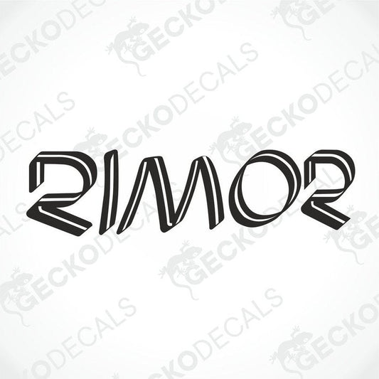 Black RIMOR die-cut decal with bold double-line 3D effect for caravan interior or exterior
