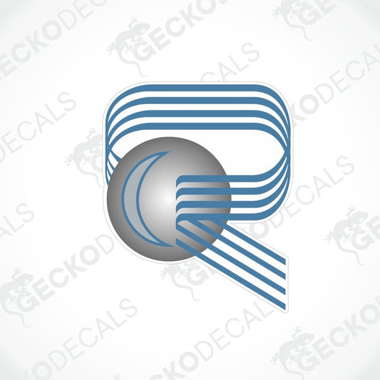 RIMOR blue horizontal line R logo die-cut decal with glossy lamination for caravan interior or exterior