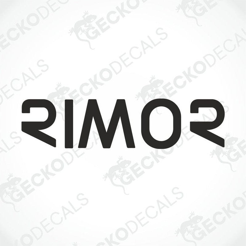 A black die cut decal with the brand name 'rimor' written in white.