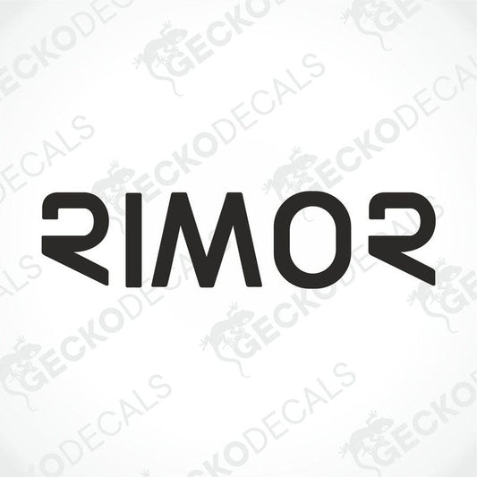 A black die cut decal with the brand name 'rimor' written in white.