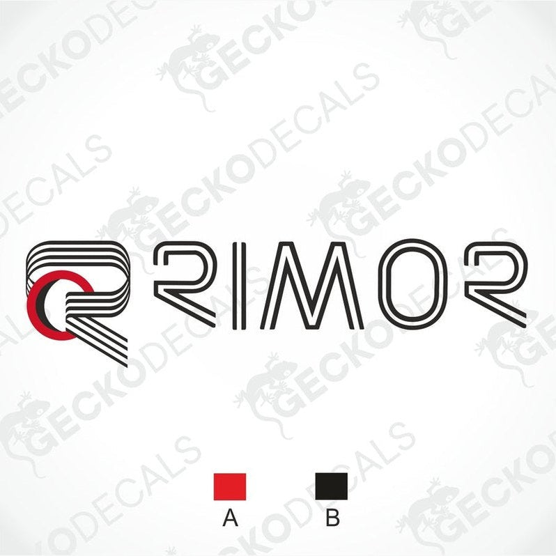 RIMOR die-cut caravan decal with red and black color options on transfer paper