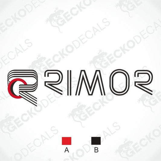RIMOR die-cut caravan decal with red and black color options on transfer paper