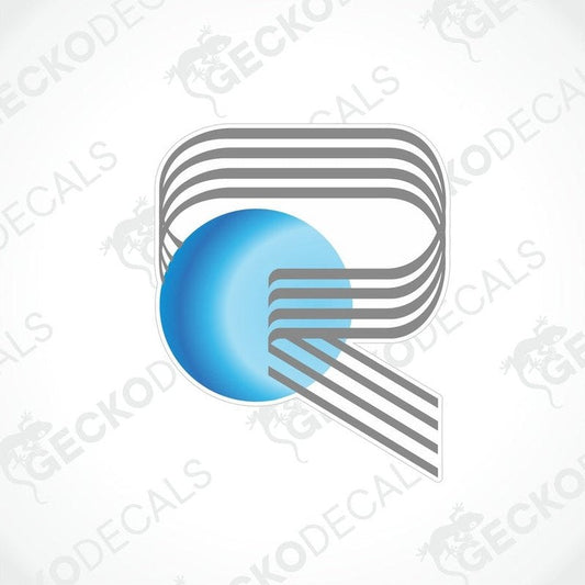 A blue and white die cut decal with the brand name RIMOR.