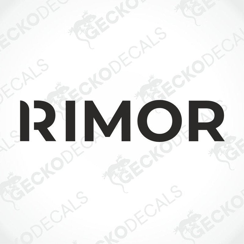 Black RIMOR die-cut caravan decal on white transfer paper