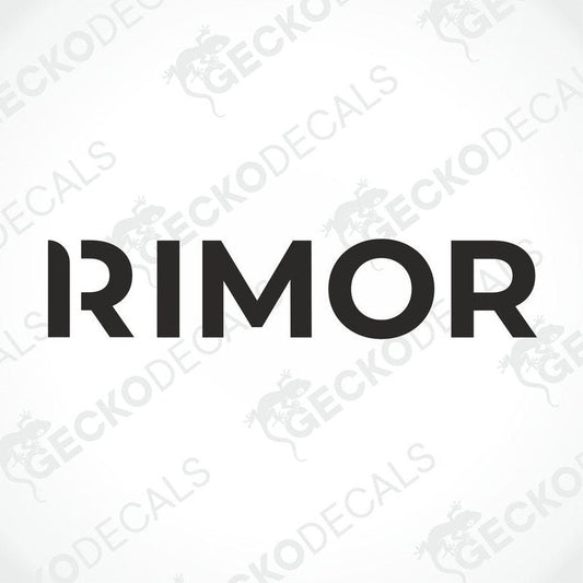 Black RIMOR die-cut caravan decal on white transfer paper