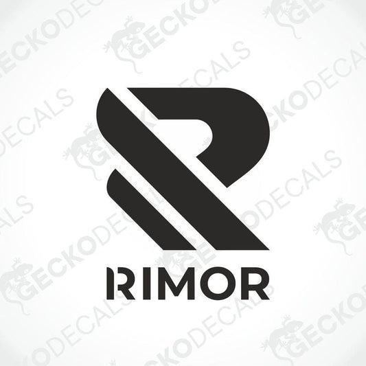 A black and white die cut decal with the brand name RIMOR.