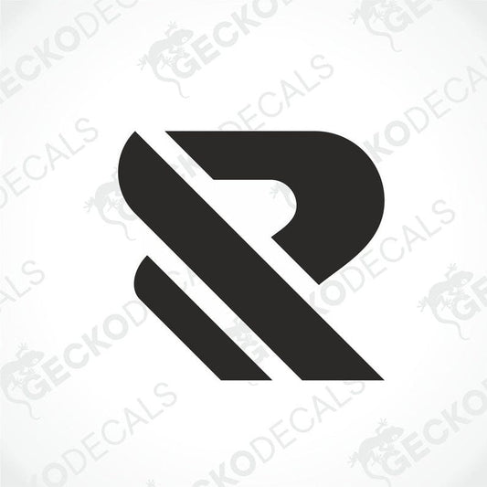 A black and white die cut decal with the letter R, from Gecko Decals.