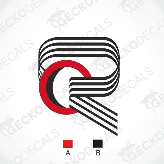 RIMOR die cut decal with abstract red and black R logo for caravan interior or exterior