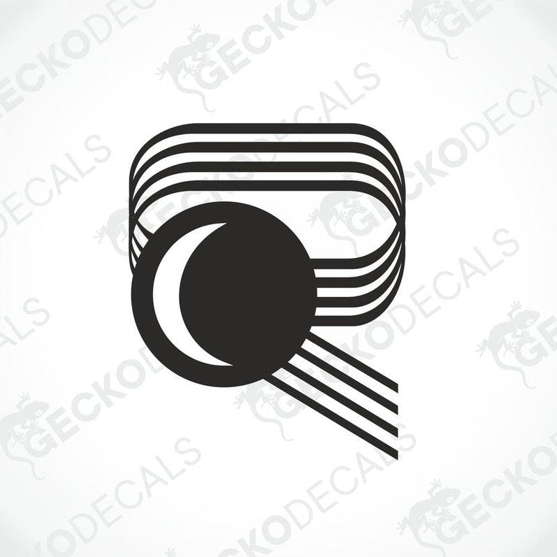 Black RIMOR die cut decal with stylized R and moon design for caravan interior or exterior
