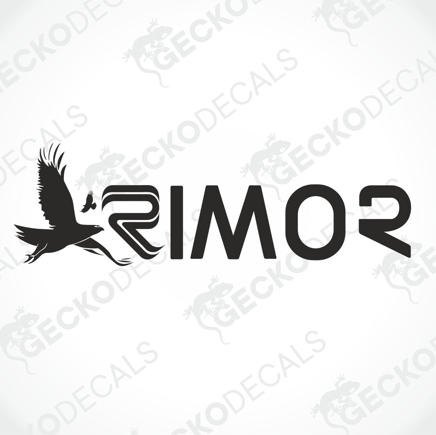 A black and white die cut decal with the RIMOR brand logo.