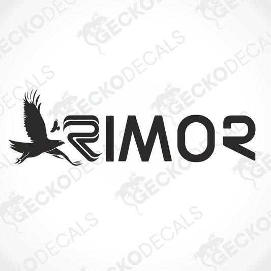 A black and white die cut decal with the RIMOR brand logo.