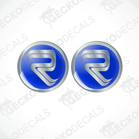 Two blue vinyl stickers with a silver and blue wave pattern, displayed on a white background with the text 'GECKODECALS'.