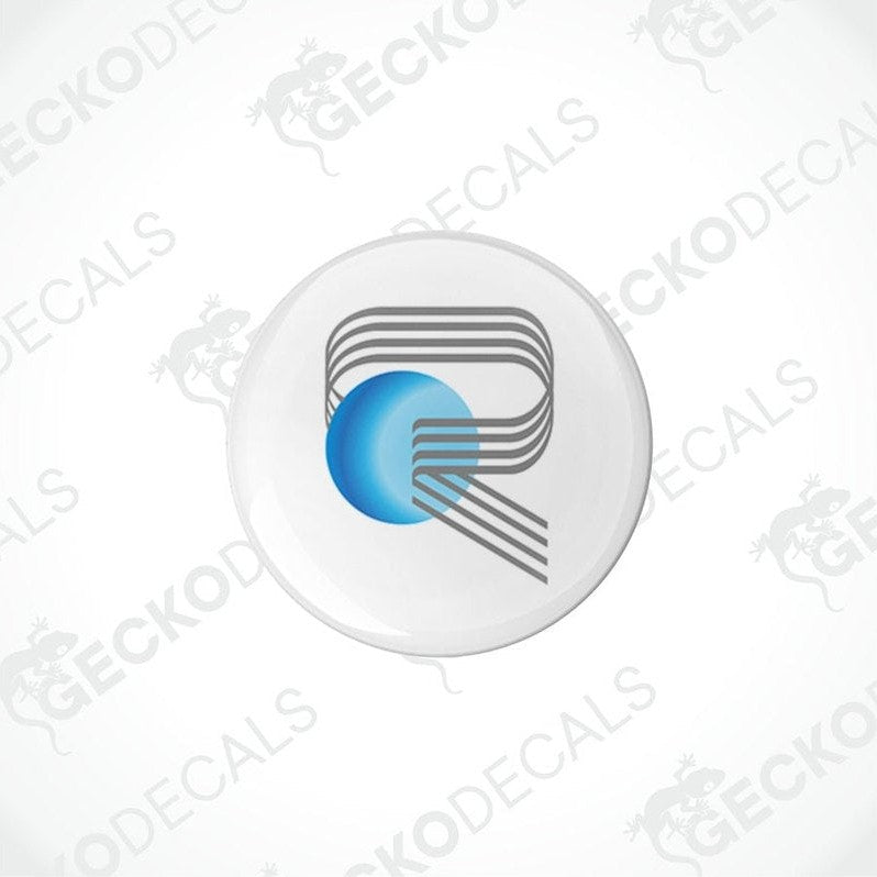 Two white vinyl stickers with a geometric pattern and the brand name 'Rimor' printed on them.