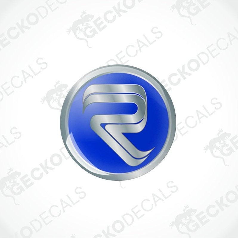 Two blue vinyl stickers with a silver and blue wave pattern, displayed on a white background with the text 'GECKODECALS'.