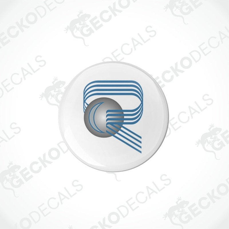 Two white vinyl stickers with a blue and black design, displayed on a white background with the text 'GECKODECALS' and 'www.geckodecals.