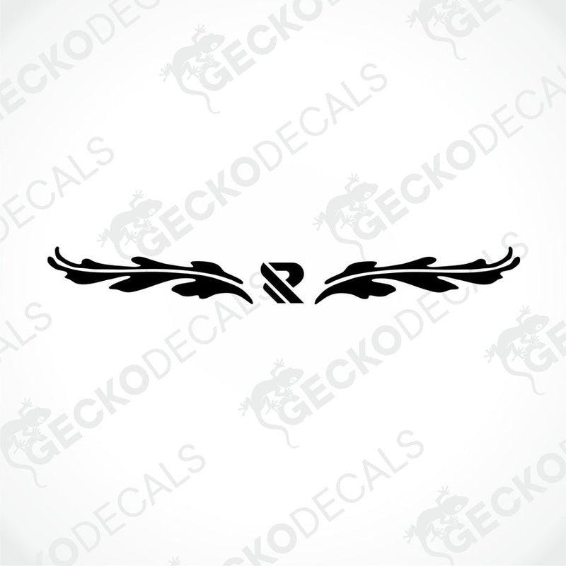 Black RIMOR die-cut decal featuring central stylized R with symmetrical leafy flourishes