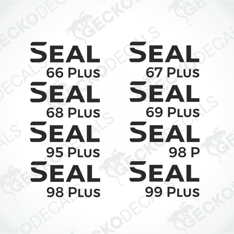 A set of vehicle decals with the text 'SEAL' and various numbers below it, indicating different models possibly for a caravan.